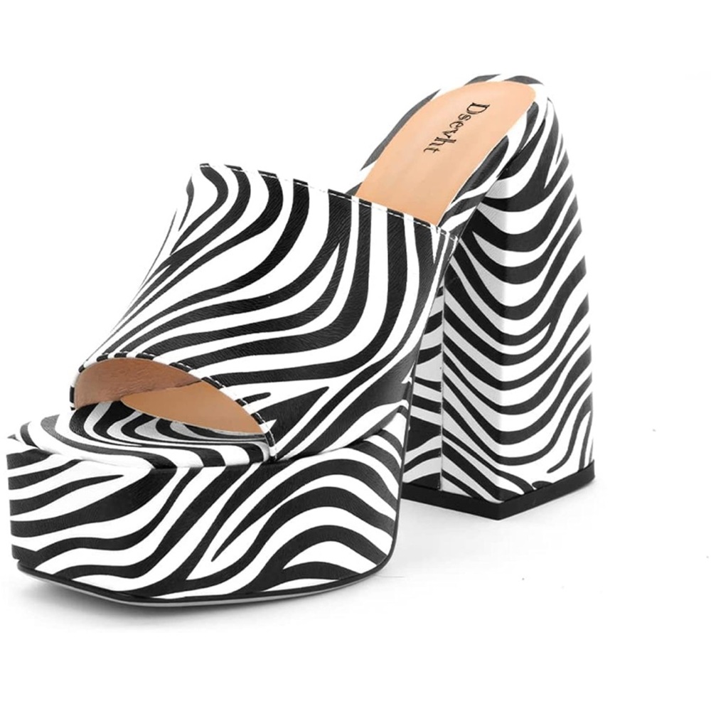 Chunky Platform Sandals Zebra Print